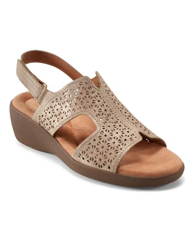 Easy Spirit Women's Kali Low Wedge Slingback Sandals In Gold