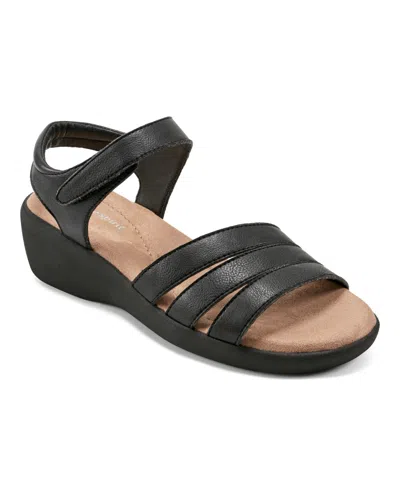 Easy Spirit Kenton 3 Womens Faux Leather Open Toe Wedge Sandals In Black