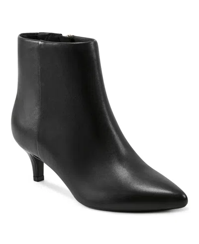Easy Spirit Laina Womens Pointed Toe Leather Ankle Boots In Black Leather
