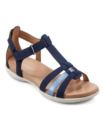 Easy Spirit Women's Leia Round Toe Strappy Flat Sandals In Navy,pearlized Blue