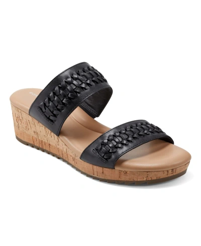 Easy Spirit Women's Crista Slip-on Round Toe Heeled Sandals In Black Nubuck