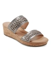 Easy Spirit Lillia Womens Wedges Open Toe Slide Sandals In Metallic Zinc Leather