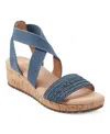 Easy Spirit Lorena Wedge Sandal In Blue,gold Multi - Textile,manmade
