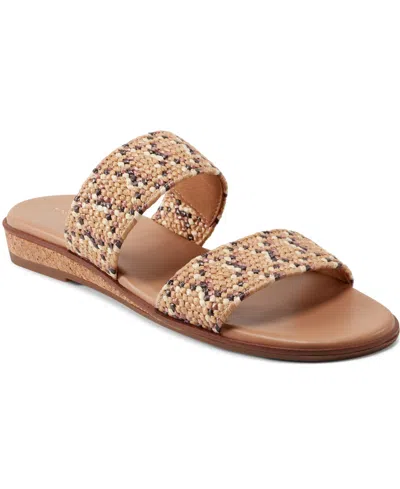 Easy Spirit Women's Loyal Open Toe Casual Slip On Flat Sandals In Natural,black Multi