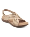 Easy Spirit Hazel Womens Leather Adjustable Flat Sandals In Light Natural Leather
