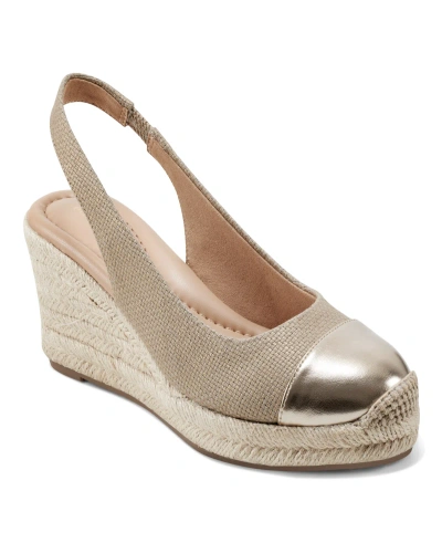 Easy Spirit Women's Margie Slingback Espadrille Wedges In Natural,gold- Textile And Faux Leather