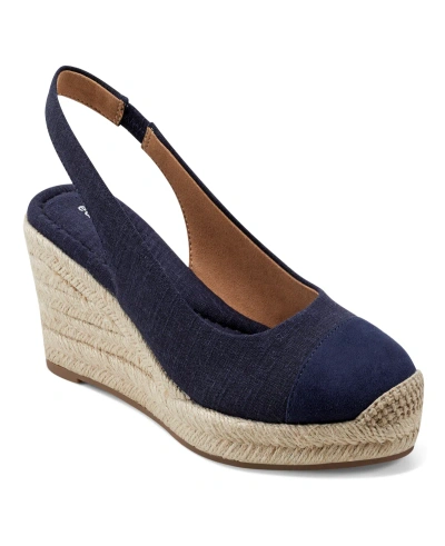 Easy Spirit Women's Margie Slingback Espadrille Wedges In Navy- Textile And Faux Suede