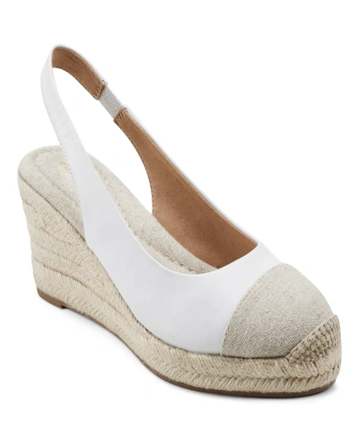 Easy Spirit Women's Margie Slingback Espadrille Wedges In White Leather,sand- Leather And Textile
