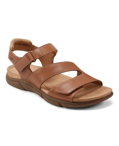 Easy Spirit Women's Mavey Round Toe Strappy Casual Sandals In Medium Brown Leather