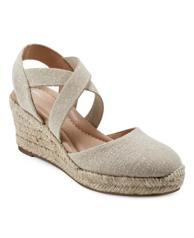 Easy Spirit Women's Meza Casual Strappy Espadrille Wedges Sandal In Medium Natural,gold Textile