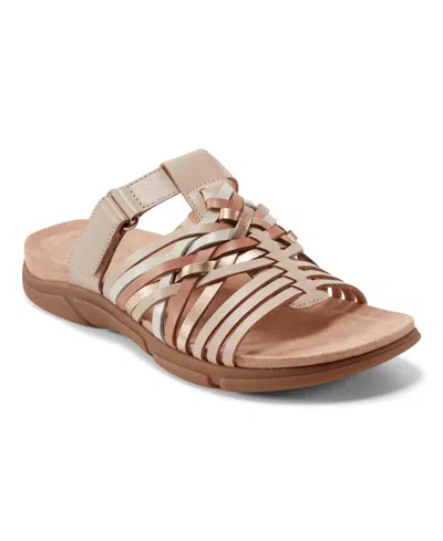 Easy Spirit Women's Mindi Woven Flat Slide Sandals In Gold,natural Leather
