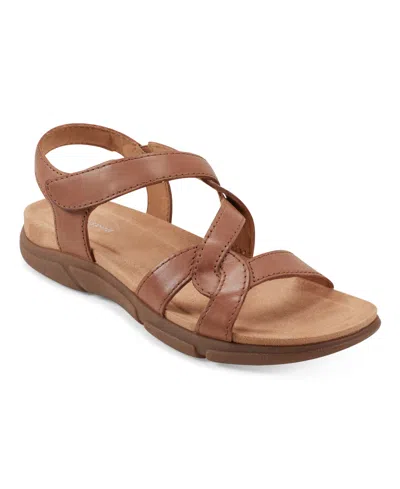 Easy Spirit Women's Minny Round Toe Casual Flat Sandals In Medium Brown Leather