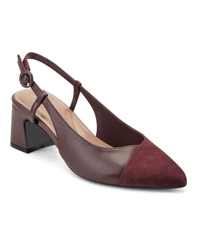 Easy Spirit Women's Nailah Eflex Block Heel Slingback Pumps In Burgundy Suede,merlot Leather