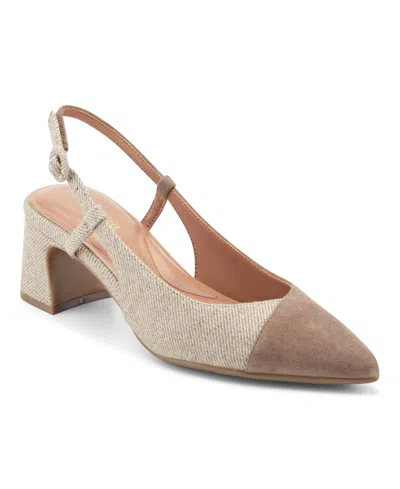 Easy Spirit Women's Nailah Eflex Block Heel Slingback Pumps In Taupe Suede,taupe Twill Multi