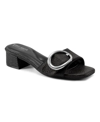 Easy Spirit Women's Roxana Eflex Buckle Block Heel Sandals In Black Raffia