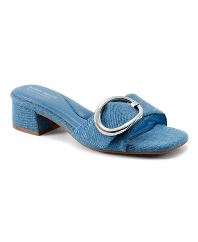 Easy Spirit Women's Roxana Eflex Buckle Block Heel Sandals In Blue Denim