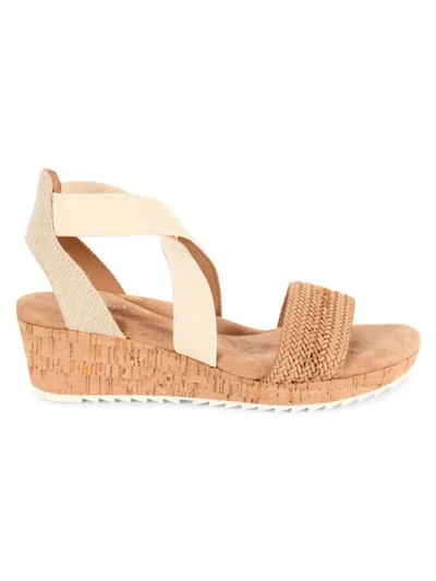 Easy Spirit Lorena Womens Canvas Criss-cross Wedge Sandals In Light Natural
