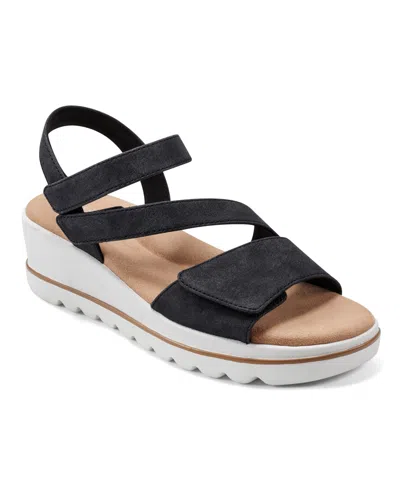 Easy Spirit Women's Shirley Open Toe Strappy Casual Wedge Sandals In Black