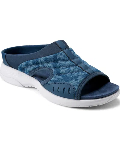 Easy Spirit Women's Traciee Lightweight Flat Easy-on Sandals In Blue Floral Denim