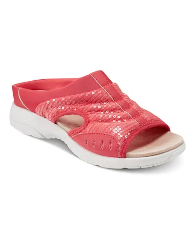 Easy Spirit Women's Traciee Lightweight Flat Easy-on Sandals In Bright Coral Sequin