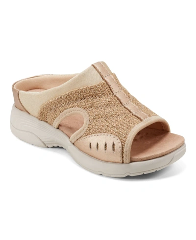 Easy Spirit Women's Traciee Square Toe Casual Slide Sandals In Natural Woven,gold - Textile,manmade