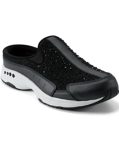 Easy Spirit Women's Travel Time Sparkle Slip-on Walking Mules In Black,silver