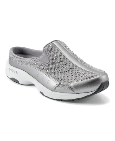 Easy Spirit Women's Travel Time Sparkle Slip-on Walking Mules In Gray,silver