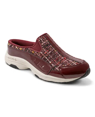 Easy Spirit Women's Traveltime Round Toe Casual Slip-on Mules In Dark Red Boucle