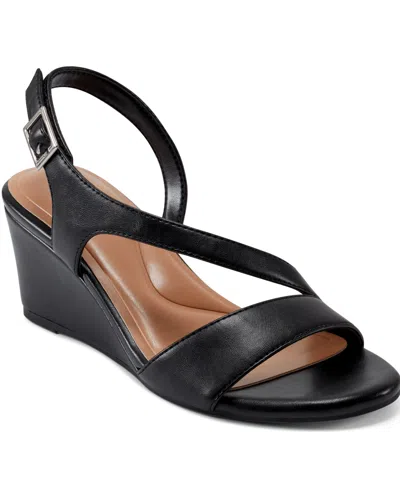 Easy Spirit Women's Zoe Asymmetrical Strap Wedge Sandals In Black