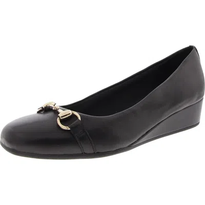 Easy Spirit Womens Buckle Leather Wedge Heels In Black