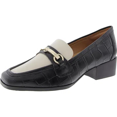 Easy Spirit Womens Colorblock Leather Loafer Heels In Blk01