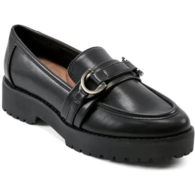 Easy Spirit Womens Comfort Insole Faux Leather Loafers In Black