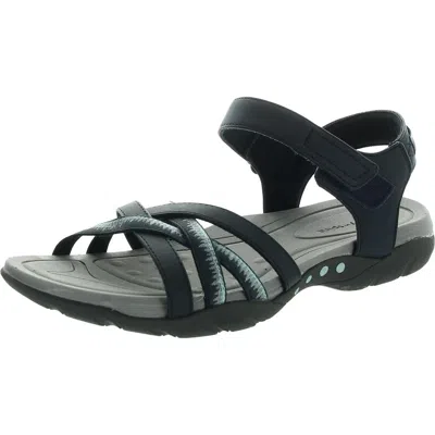 Easy Spirit Womens Cushioned Footbed Faux Leather Strappy Sandals In Black