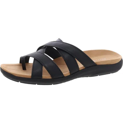 Easy Spirit Womens Faux Leather Toe Loop Wedge Sandals In Black