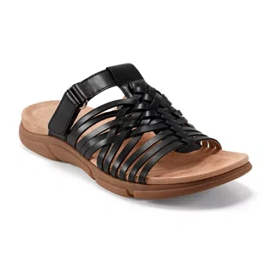 Easy Spirit Womens Mindi Adjustable Strap Flat Sandals In Black