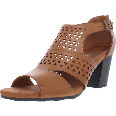 Easy Street Adara Womens Faux Leather Perforated Heel Sandals In Tan