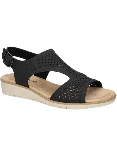 Easy Street Alba Womens Buckle Faux Leather Wedge Sandals In Black