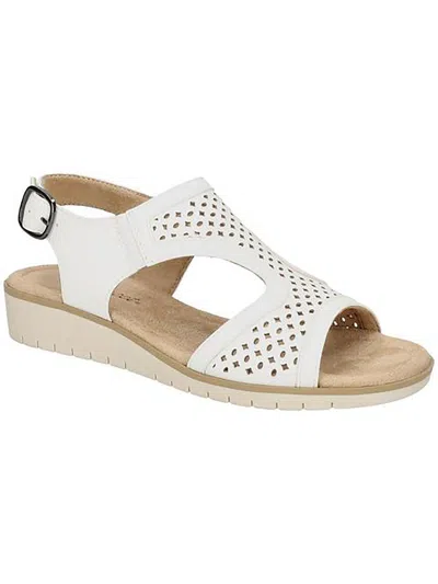 Easy Street Alba Womens Faux Leather Open Toe Wedge Sandals In White