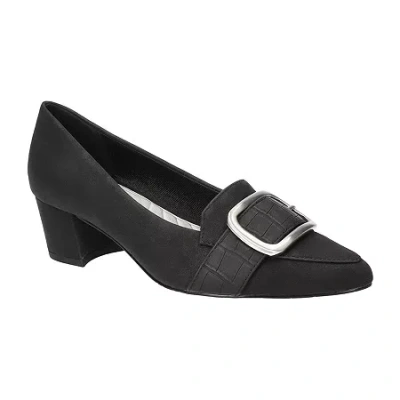 Easy Street Aster Womens Pointed Closed Toe Block Heel Pumps In Black