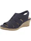 Easy Street Aziza Womens Canvas Espadrille Wedge Sandals In Blue