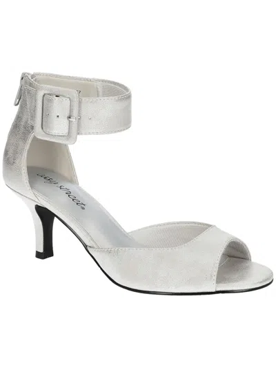 Easy Street Baloo Womens Metallic Ankle Strap Heels In Silver