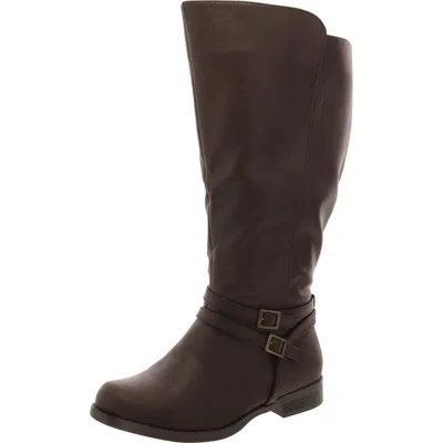 Easy Street Bay Plus Womens Faux Leather Wide Calf Mid-calf Boots In Brown