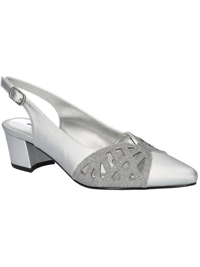 Easy Street Bizzy Womens Faux Leather Slingback Heels In Silver Satin