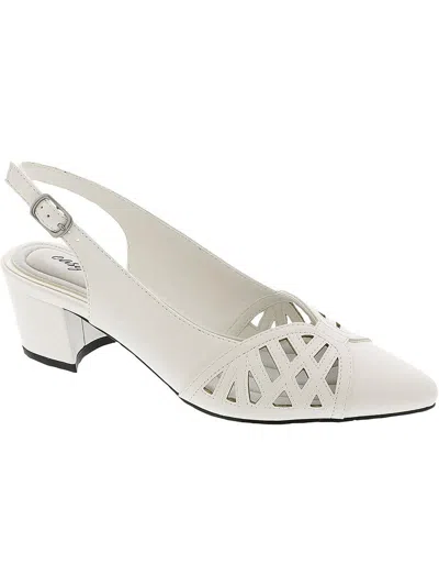 Easy Street Bizzy Womens Faux Leather Slingback Heels In White