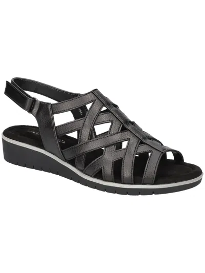 Easy Street Carly Womens Faux Leather Wedges Gladiator Sandals In Black