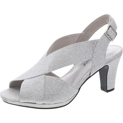 Easy Street Christy Womens Glitter Slingback Heels In Silver Glitter