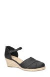 Easy Street Coast Espadrille Wedge Sandal In Black Linen Embossed