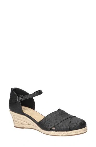 Easy Street Coast Espadrille Wedge Sandal In Black Linen Embossed