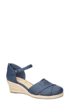 Easy Street Coast Espadrille Wedge Sandal In Navy Linen Embossed