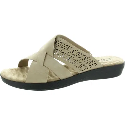 Easy Street Coho Womens Laser Cut Faux Leather Slide Sandals In Beige
